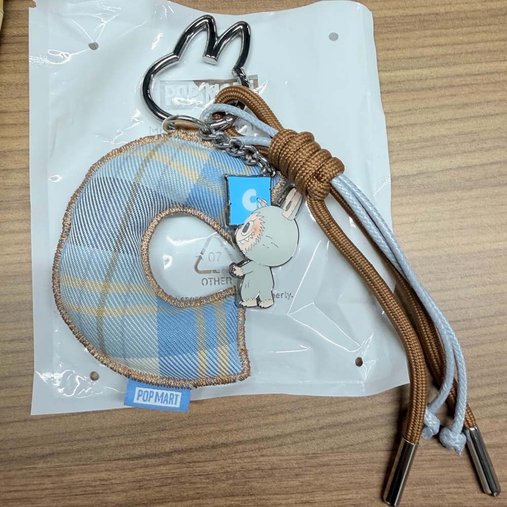 Labubu Keychain- Letter "C" Blue and Khaki Keychain with Labubu Character Charm